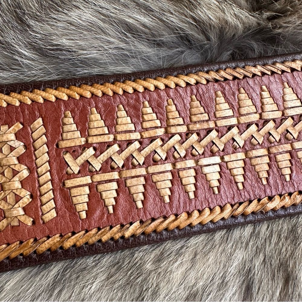 *Ralph Lauren Collection Brown Multi Double Buckle Whipstitched Western Belt - Picture 9 of 16